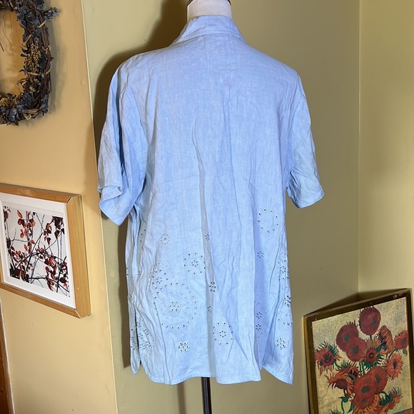 AVENUE Size 14/16 Eyelet CutOut Embroidered Button-front Linen Top  $69 NEW - Picture 6 of 13